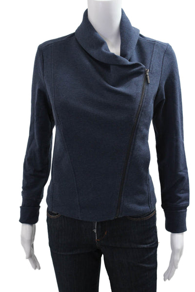 H By Halston Women Jacket Dark Blue Mock Neck Zip Cotton Blend Size 2