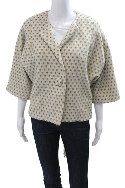 French Connection Womens Beige Polka Dot V Neck Button Jacket Size 6