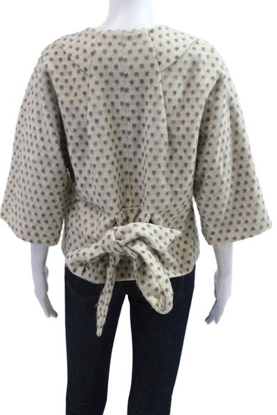 French Connection Womens Beige Polka Dot V Neck Button Jacket Size 6