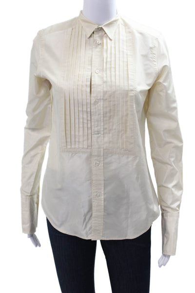 Ralph Lauren Blue Label Womens Silk Collared Button Up Long Sleeve Beige Size 4