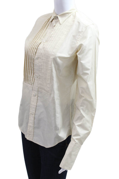 Ralph Lauren Blue Label Womens Silk Collared Button Up Long Sleeve Beige Size 4