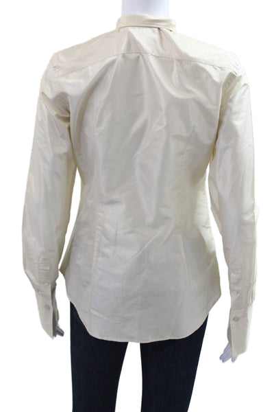 Ralph Lauren Blue Label Womens Silk Collared Button Up Long Sleeve Beige Size 4