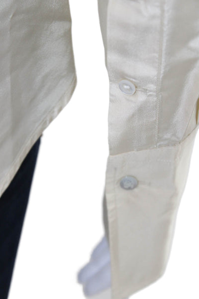 Ralph Lauren Blue Label Womens Silk Collared Button Up Long Sleeve Beige Size 4