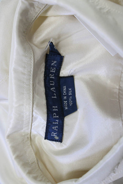 Ralph Lauren Blue Label Womens Silk Collared Button Up Long Sleeve Beige Size 4