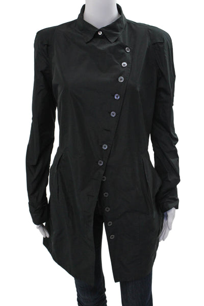 Pauw Womens Black Collared Button Coat Long Sleeve Polyester Designer Size 4
