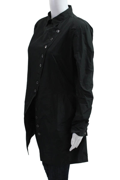 Pauw Womens Black Collared Button Coat Long Sleeve Polyester Designer Size 4