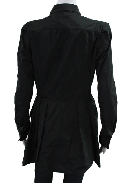 Pauw Womens Black Collared Button Coat Long Sleeve Polyester Designer Size 4