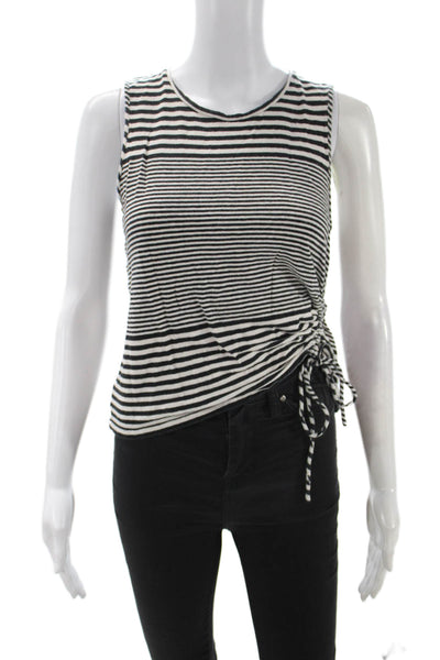 Joie Women Black Striped Sleeveless Tank Cotton Linen Size S