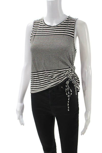 Joie Women Black Striped Sleeveless Tank Cotton Linen Size S