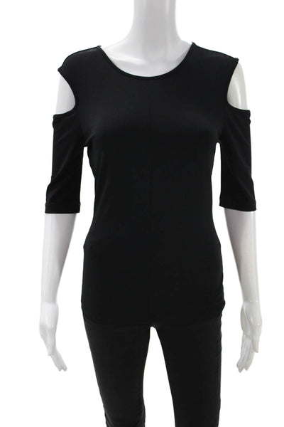 Rag & Bone Womens Black Cotton Linen Round Neck 3/4 Sleeve Top Size S