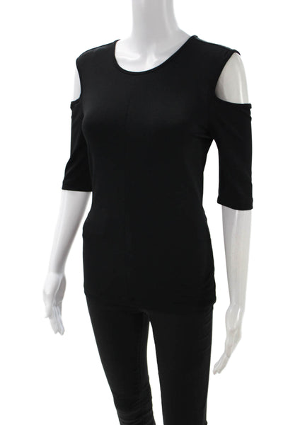 Rag & Bone Womens Black Cotton Linen Round Neck 3/4 Sleeve Top Size S