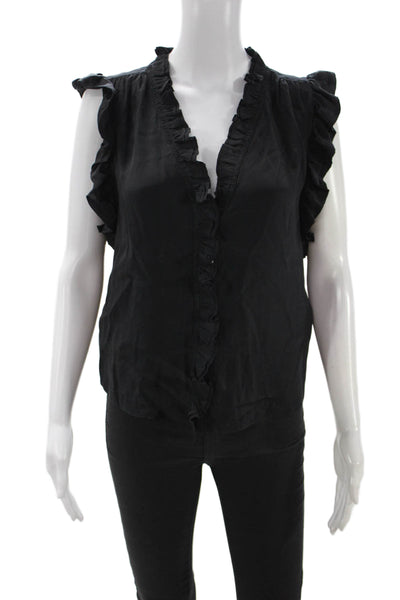 Frame Womens Black Solid Sleeveless Button Up Blouse Polyester Size S