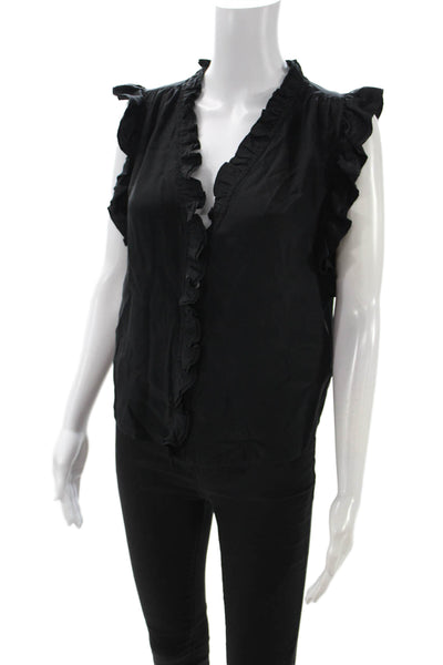 Frame Womens Black Solid Sleeveless Button Up Blouse Polyester Size S