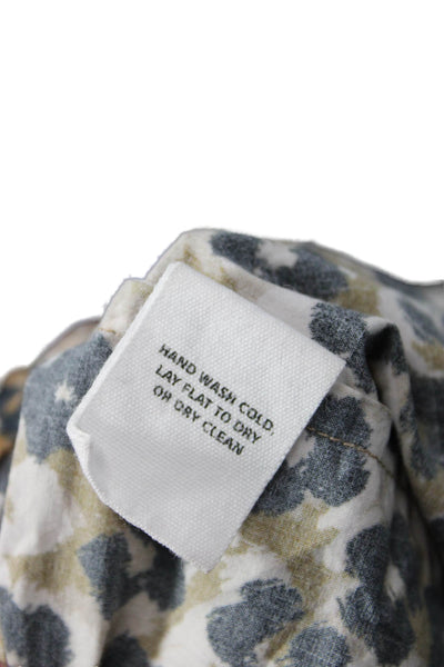 Apiece Apart Womens Beige Floral Organic Cotton Blouse Short Sleeve Size XS