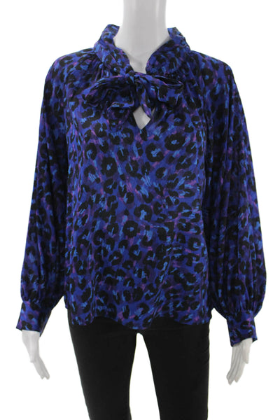 Ba&Sh Womens Black Leopard High Neck Long Sleeve Tie Blouse Size 4