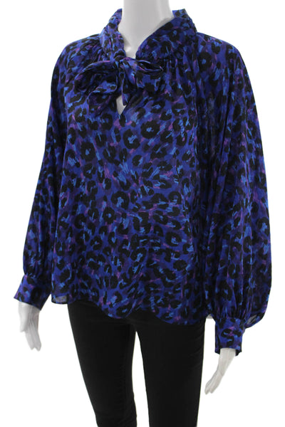Ba&Sh Womens Black Leopard High Neck Long Sleeve Tie Blouse Size 4