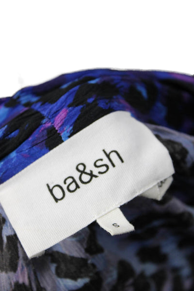 Ba&Sh Womens Black Leopard High Neck Long Sleeve Tie Blouse Size 4