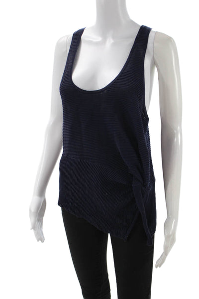 Michelle Mason Womens Basic Striped Cotton Sleeveless Tank Dark Blue Size S