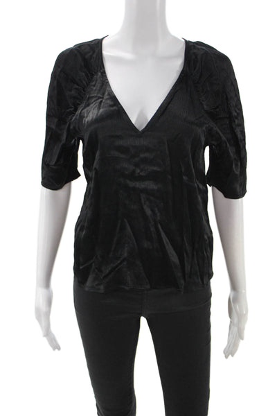 Nation Los Angeles Women Black V Neck Viscose 3/4 Sleeve Blouse Size S