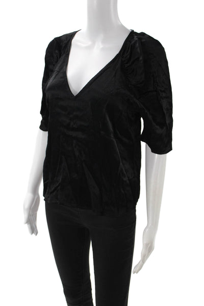 Nation Los Angeles Women Black V Neck Viscose 3/4 Sleeve Blouse Size S