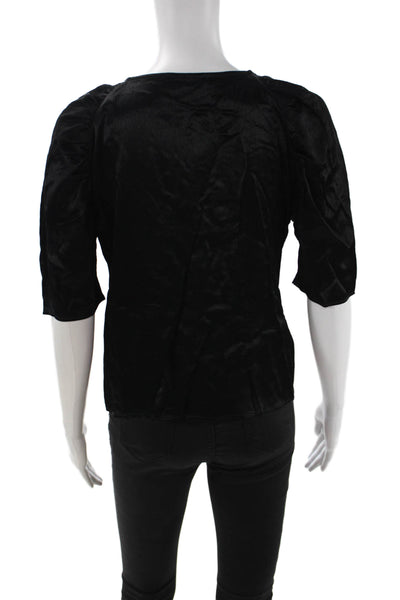 Nation Los Angeles Women Black V Neck Viscose 3/4 Sleeve Blouse Size S