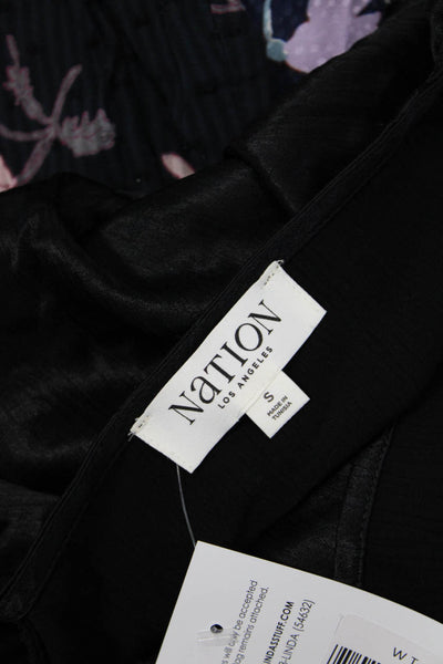 Nation Los Angeles Women Black V Neck Viscose 3/4 Sleeve Blouse Size S