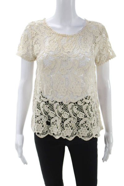 Joie Women Bohemian Paisley Cotton Round Neck Short Sleeve Blouse Size XS