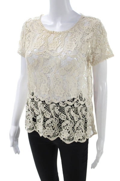 Joie Women Bohemian Paisley Cotton Round Neck Short Sleeve Blouse Size XS