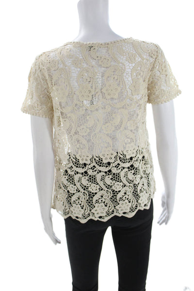 Joie Women Bohemian Paisley Cotton Round Neck Short Sleeve Blouse Size XS