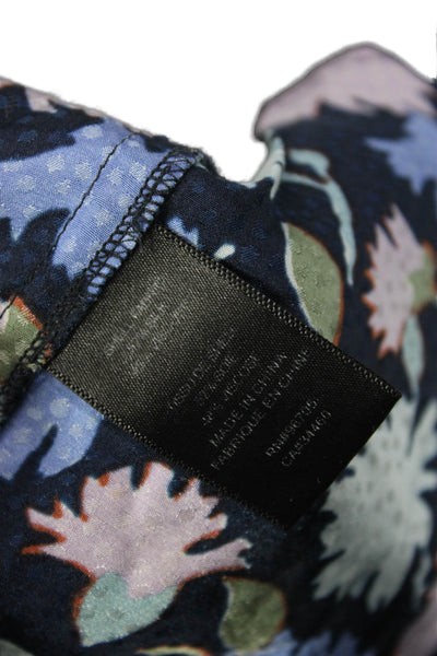 Rebecca Taylor Womens Silk Floral Sleeveless Round Neck Blouse Dark Blue Size S