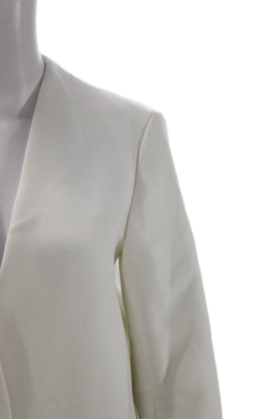 Zara Women Overcoat White V-Neck Long Sleeve Solid Polyester Elastane Size S