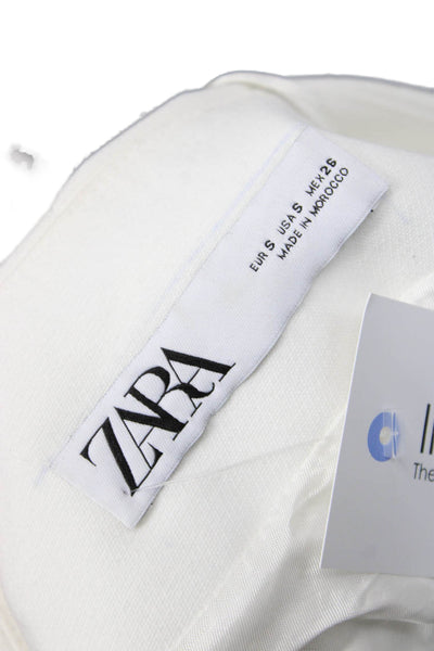 Zara Women Overcoat White V-Neck Long Sleeve Solid Polyester Elastane Size S