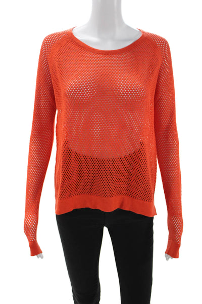 Sweet Romeo Women Orange Pullover Sweater Round Neck Long Sleeve Size M