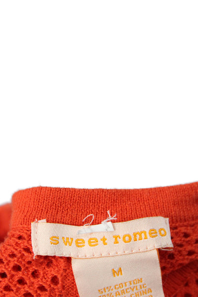 Sweet Romeo Women Orange Pullover Sweater Round Neck Long Sleeve Size M