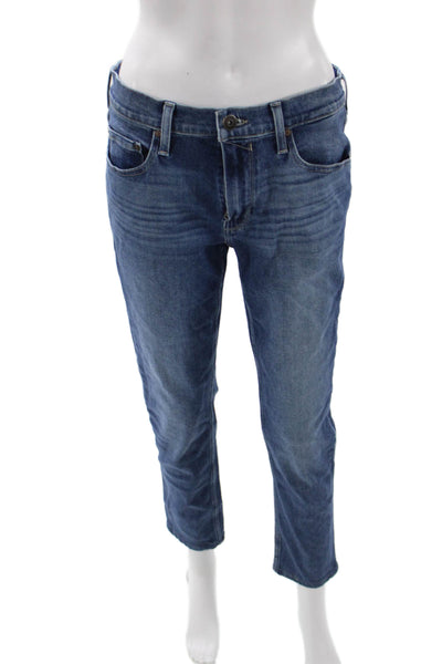 Paige Women Ankle Cropped Blue Mid Rise Jeans Button Size 31