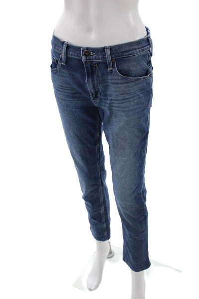Paige Women Ankle Cropped Blue Mid Rise Jeans Button Size 31