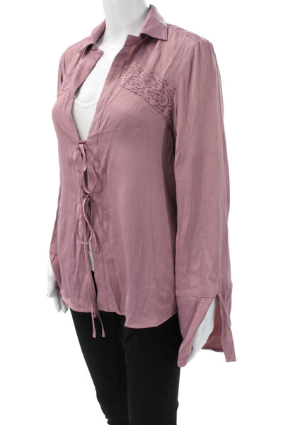 Free People Women Collared Long Sleeve Purple Viscose Blouse Size XS