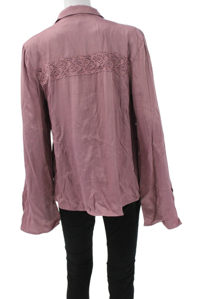 Free People Women Collared Long Sleeve Purple Viscose Blouse Size XS