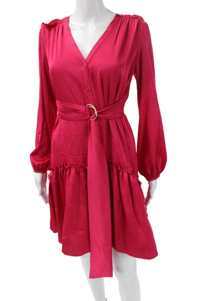 Taylor Womens Fit & Flare Shirt Dress Red V Neck Long Sleeve Polyester Size 2