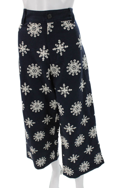 Zara Women Cropped Geometric Dark Blue Pants Size M