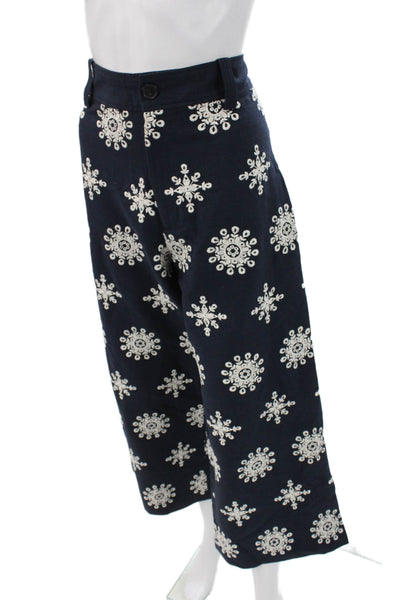 Zara Women Cropped Geometric Dark Blue Pants Size M