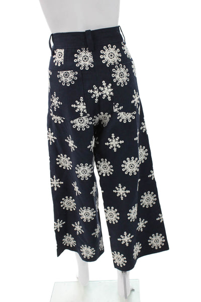 Zara Women Cropped Geometric Dark Blue Pants Size M