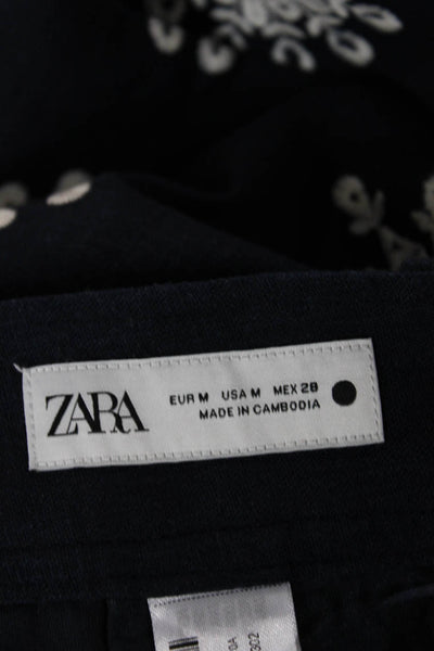 Zara Women Cropped Geometric Dark Blue Pants Size M
