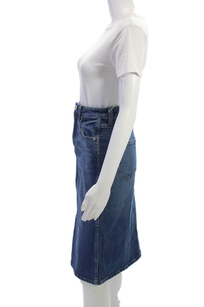 Amo Women Straight Pencil Skirt Blue Cotton Knee Length Size 24