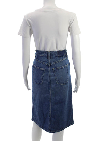 Amo Women Straight Pencil Skirt Blue Cotton Knee Length Size 24