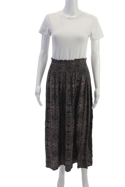 Natalie Martin Womens Peasant Maxi Skirt Black Rayon Geometric Size One Size