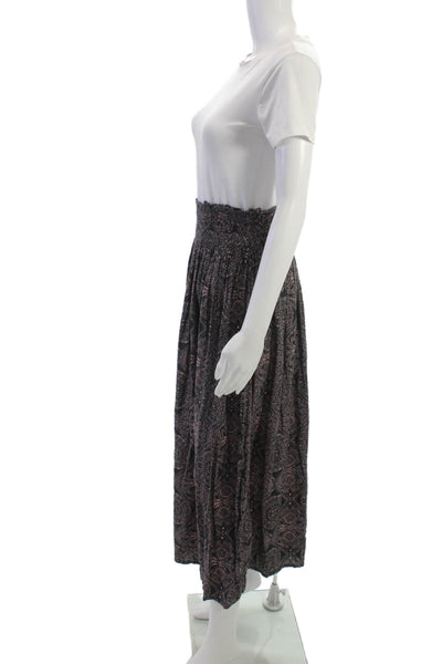 Natalie Martin Womens Peasant Maxi Skirt Black Rayon Geometric Size One Size