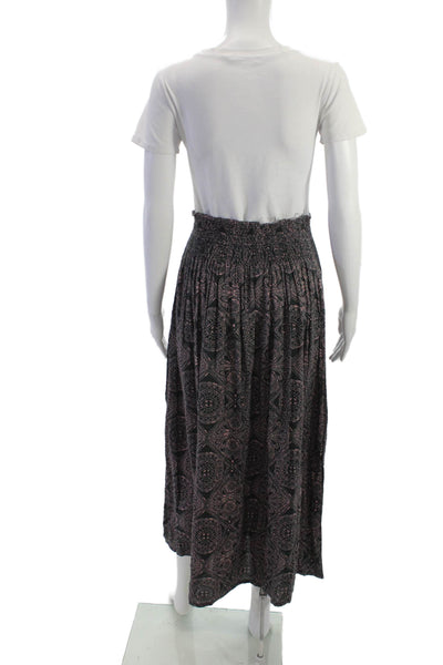 Natalie Martin Womens Peasant Maxi Skirt Black Rayon Geometric Size One Size