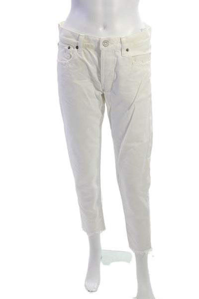 Moussy Women Cropped Ankle Pants White 100% Cotton Mid Rise Size 27