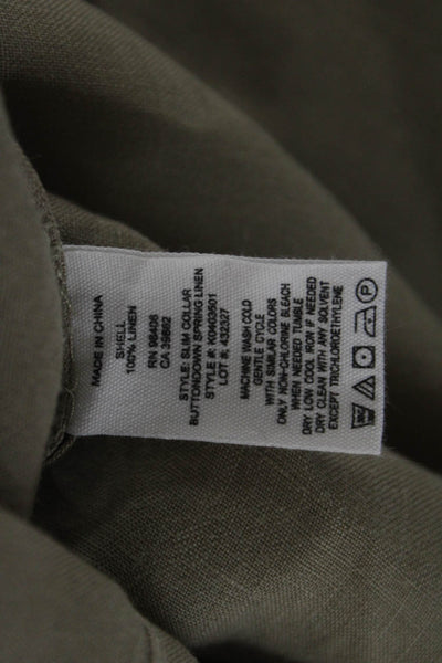 Theory Women Basic Linen Collared Button Up Long Sleeve Beige Size S